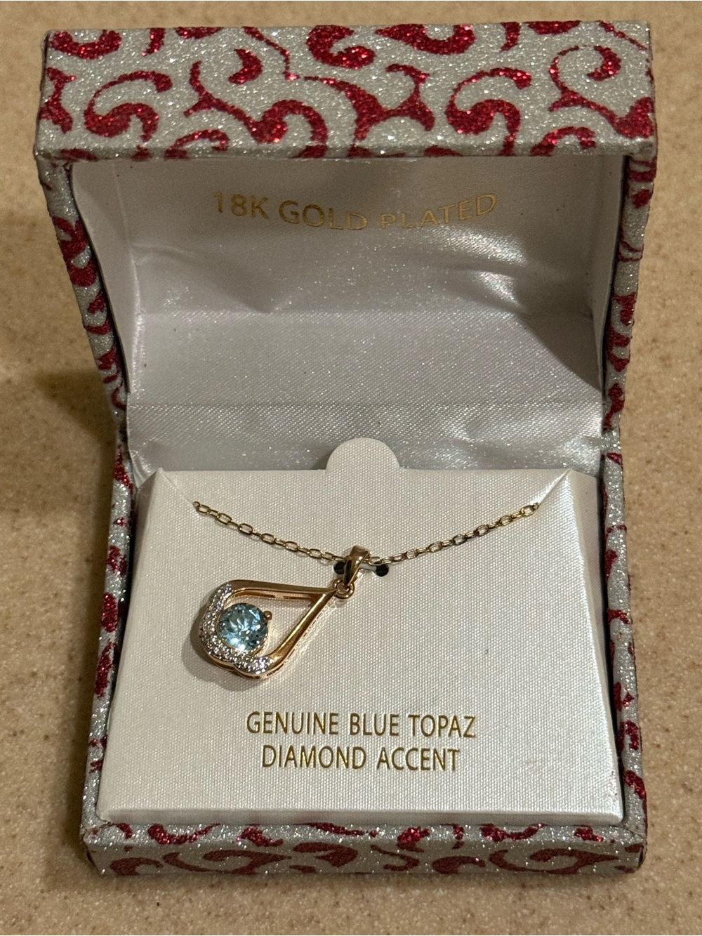 18K Gold Plated Genuine Blue Topaz & Diamond Necklace NWT Gift Box Included - Picture 8 of 8